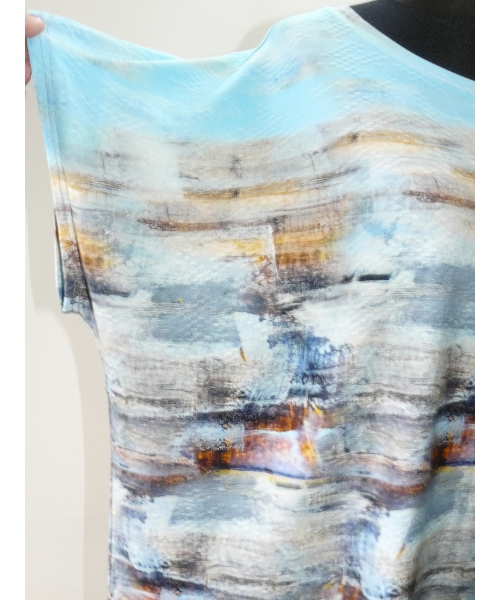 Bluzka OVERSIZE ze wzorem błękitne morskie fale & biodra 124-138